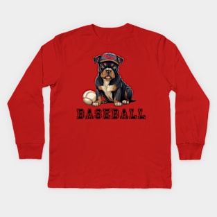 american bully with baseball Kids Long Sleeve T-Shirt